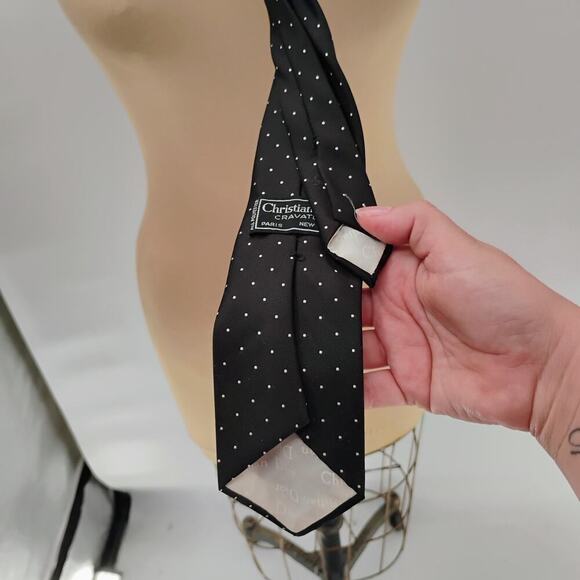 Christian Dior Vintage USA All Silk Luxury Designer Tie Black Polka Dots - Picture 4 of 7